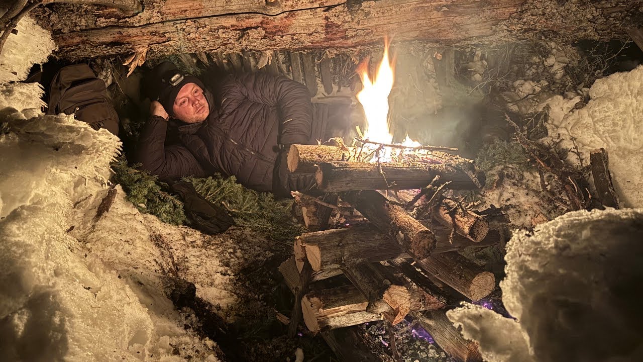 В одиночестве на снегу без спального мешка и тента — новый эксперимент с огнём.