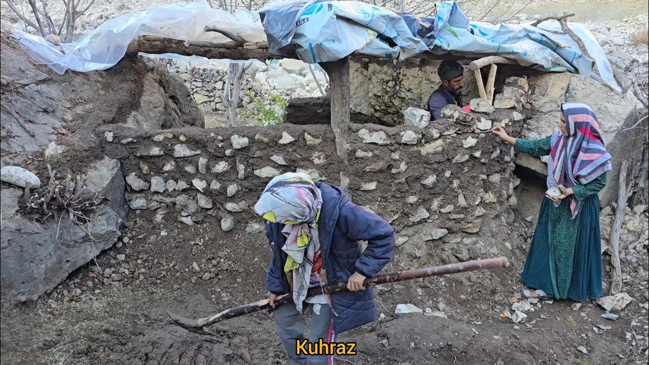 Homelessness in difficult conditions: building a house with stones and mud in the heart of nature