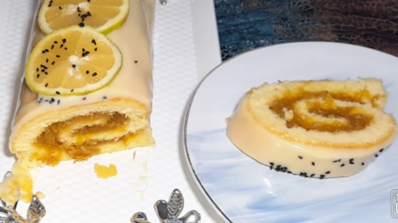 how to make an apple and lemon roll cake with an easy sauce without gelatin or chocolate