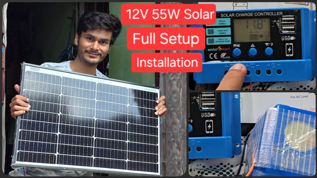 Loom Solar panel 12 Volt 55 watt | Full Connection Setup Installation Kya Kya Chalega ? LED Lights