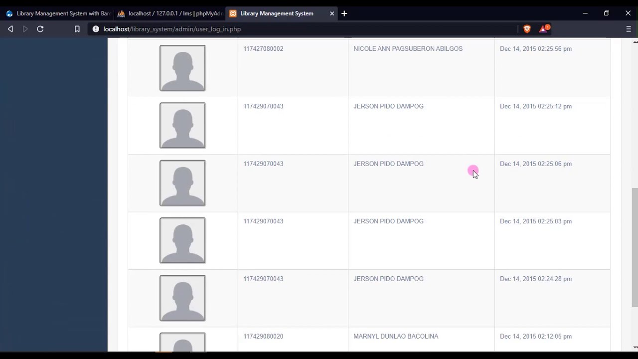 Library Management System with Barcode using PHP Demo