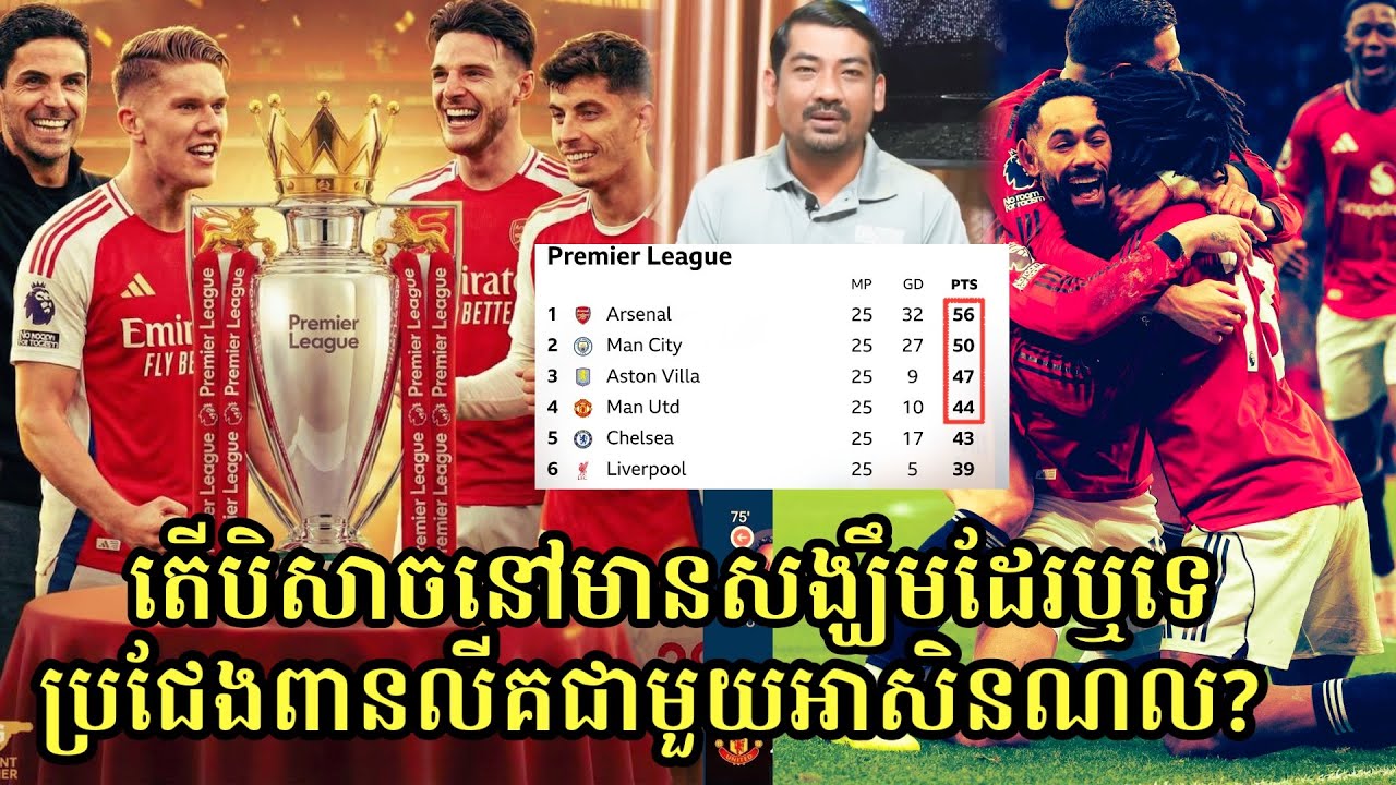 Man United នៅមានឳកាសប្រជែងពាន Premier league ប៉ុន្តែពិបាកបន្តិចព្រោះចាញ់ពិន្ទុ Arsenalច្រើនពេក