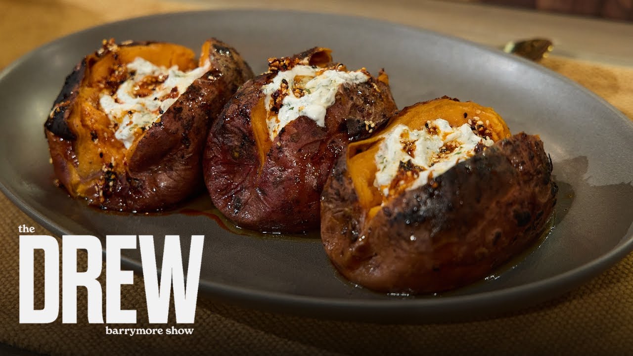 Samin Nosrat Shows How to Make Charred Sweet Potatoes with Hot Honey and Garlic Herb Labne