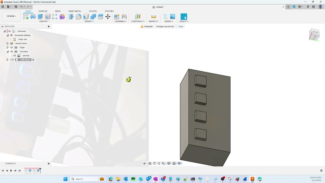 Designing a mount for a USB hub in Fusion 360