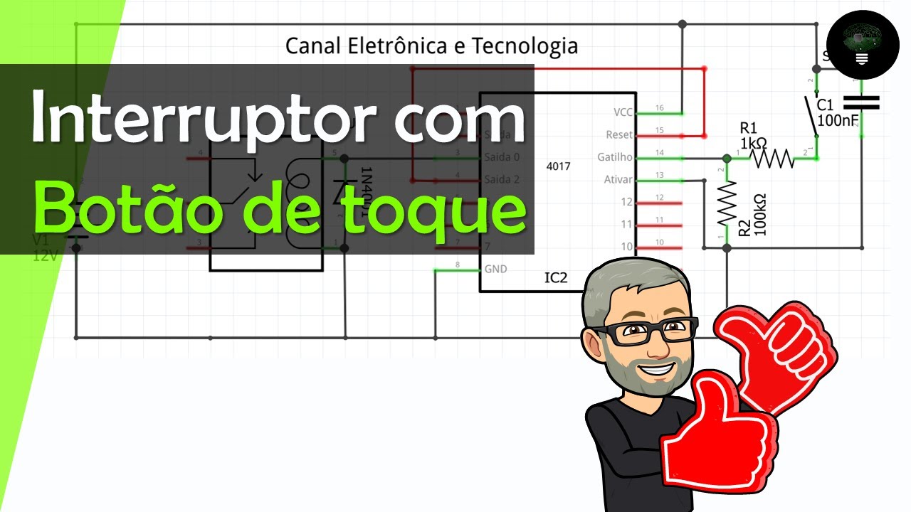 Circuito liga e Desliga com botão de pulso (pushbutton) - Simples com 4017