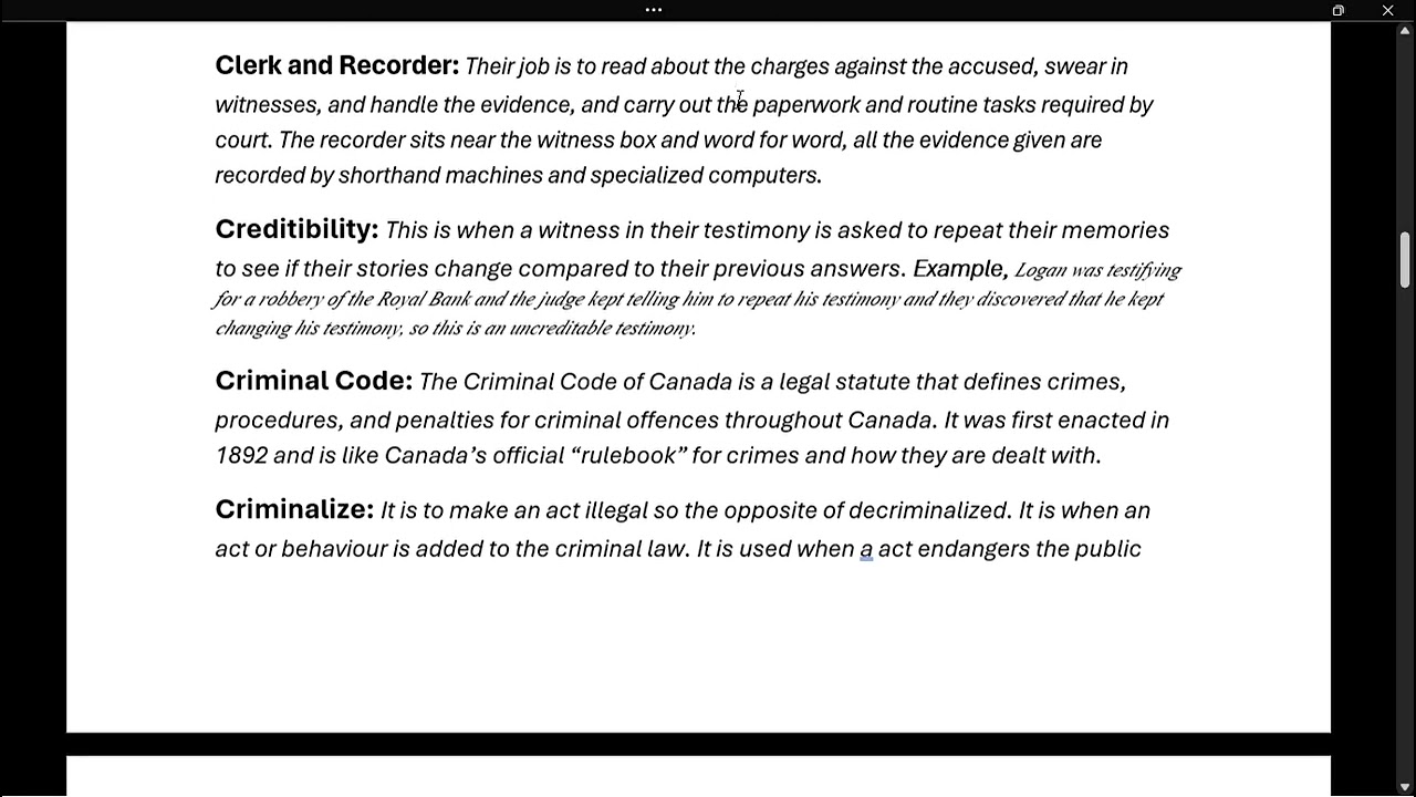 Grade 11 Canadian Law Definitions