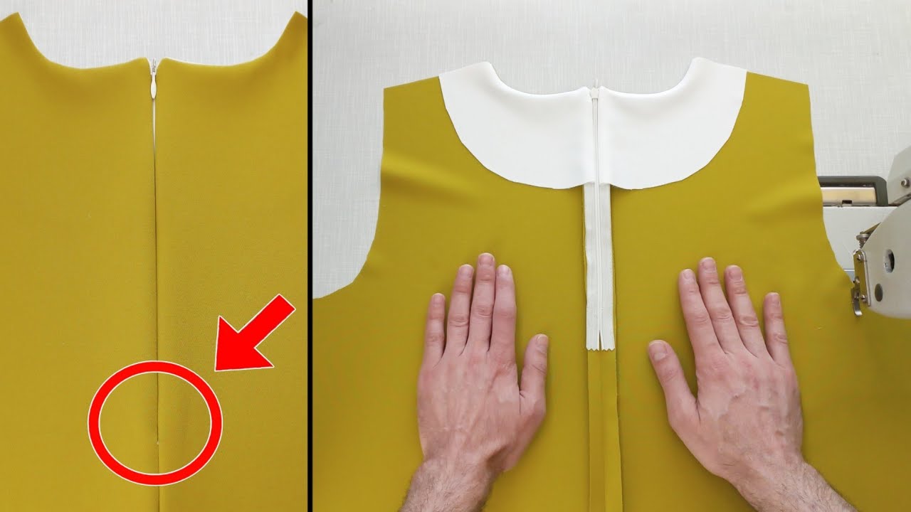 sewing.  The hidden zipper of the dress and the end of the neck