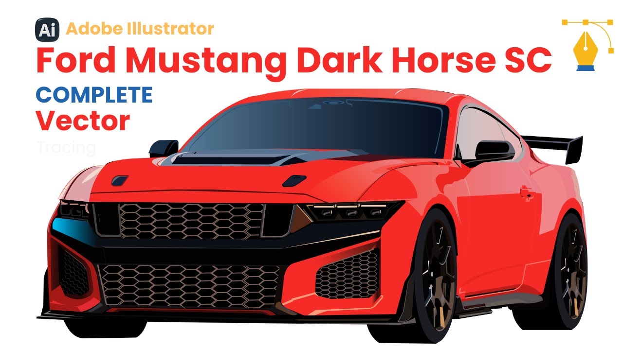 How to Create a Flat Vector Car in Adobe Illustrator | Ford Mustang Dark Horse SC |  Car Vector
