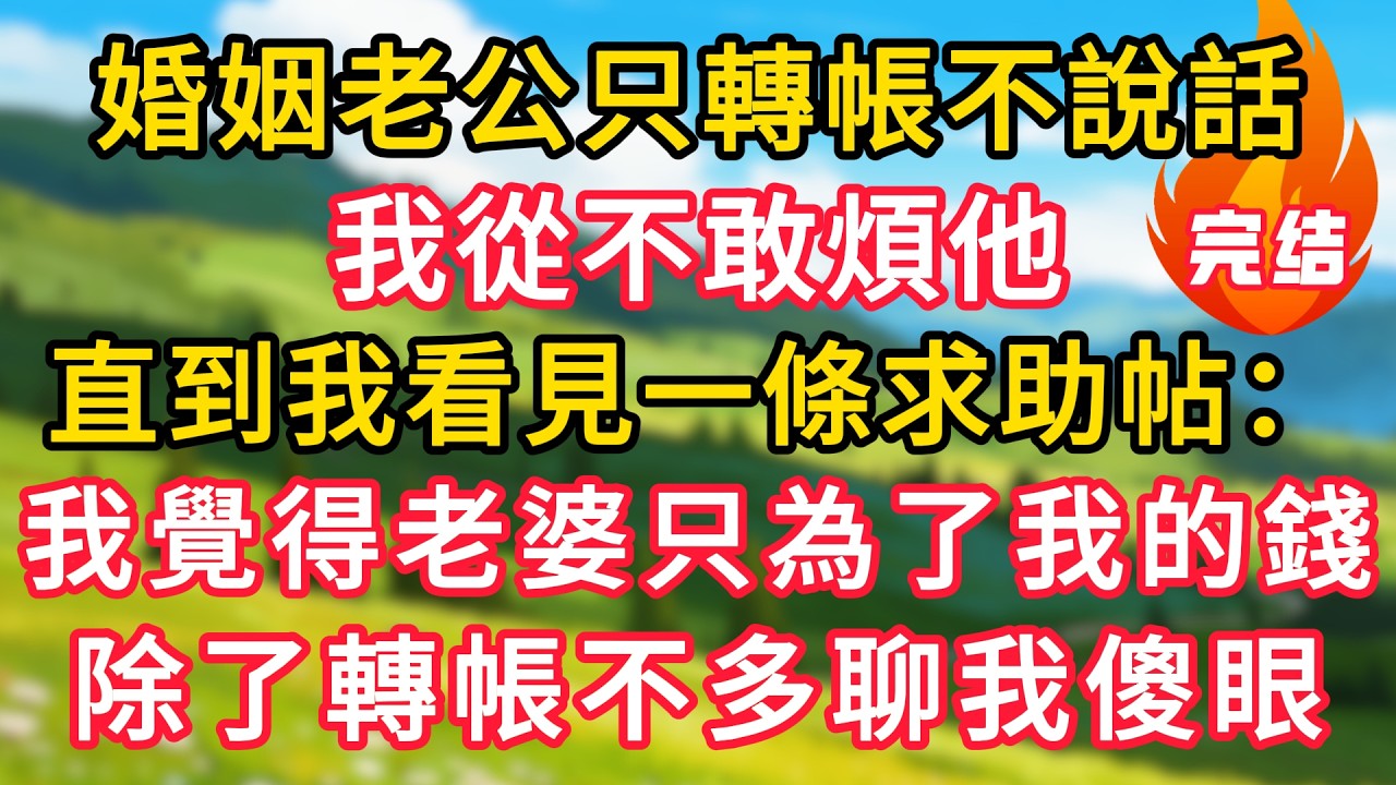 婚姻老公只轉帳不說話，我從不敢煩他，直到我看見一條求助帖：我覺得老婆只為了我的錢？除了轉帳不多聊我傻眼！#生活經驗#情感故事#故事#小說#情感#婚姻#深夜淺讀 深夜淺讀#說故事