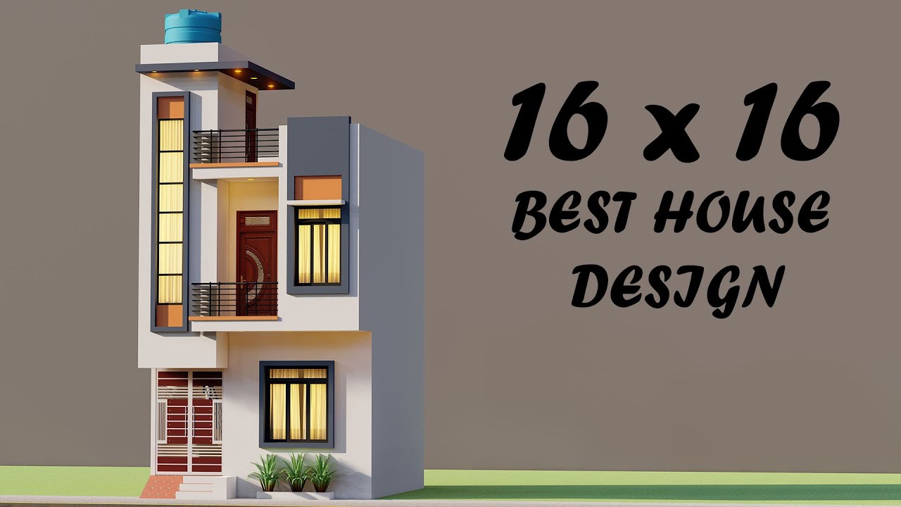 16 By 16 small 3D House Design,Duplex Makan Ka Naksha,2 bedroom House Elevation