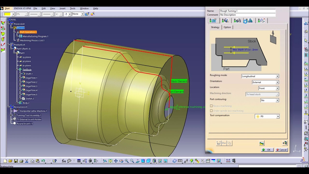 Catia V5. CNC Lathe Machining Tutorial