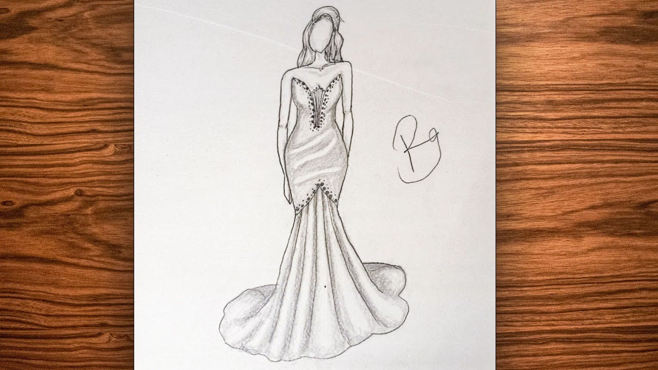 How to Draw a Stylish Girl in a Gown || Easy Dress Drawing Tutorial for Beginners