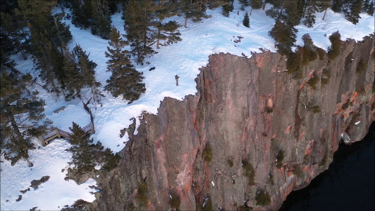 Shovel Point at Tettegouche MN State Park by drone. Northshore of Lake Superior in Winter.    Part 2