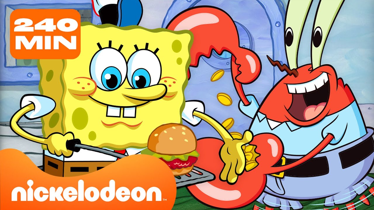 Bob Esponja | SpongeBob trabalhando no Siri Cascudo por 4 HORAS seguidas 🍔 | Nickelodeon