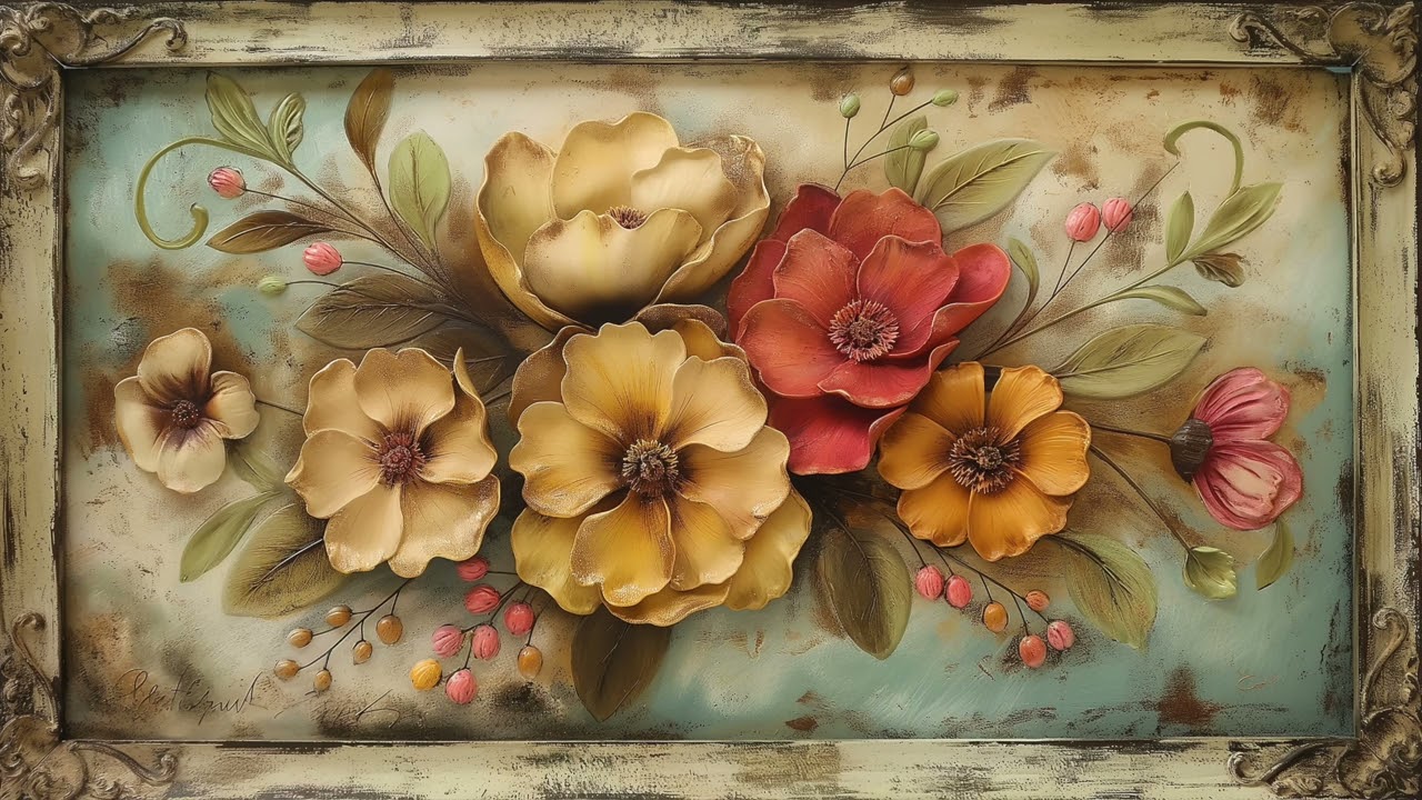Framed yellow flower painting for tv | TV art screensaver | 5 hours | super realistic