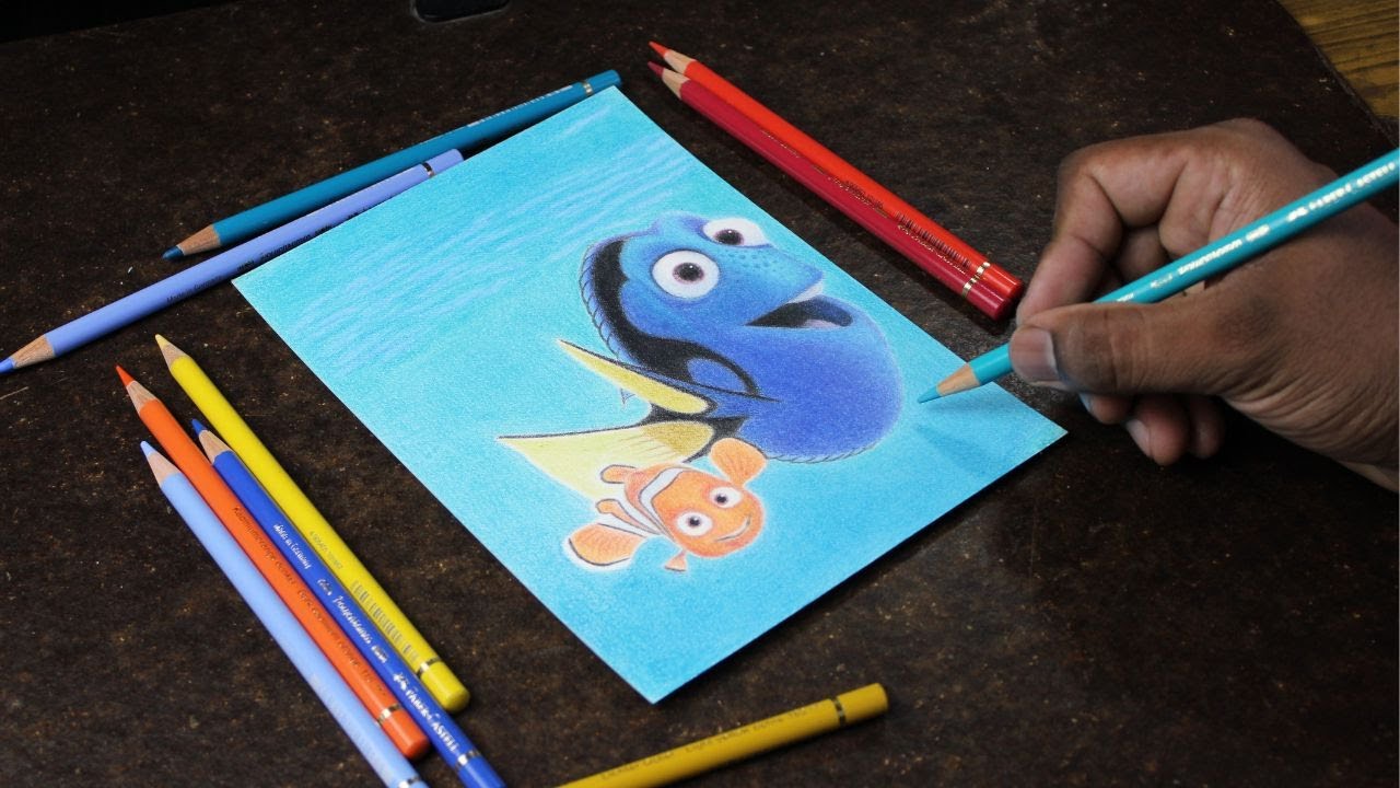 Dory and Nemo Color Pencil Drawing
