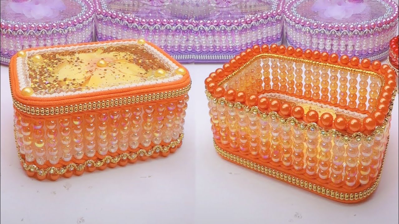 Элегантный мастер-класс по рукоделию! Из ПВХ-доски и оранжевых бусин: роскошная корзина для хране...