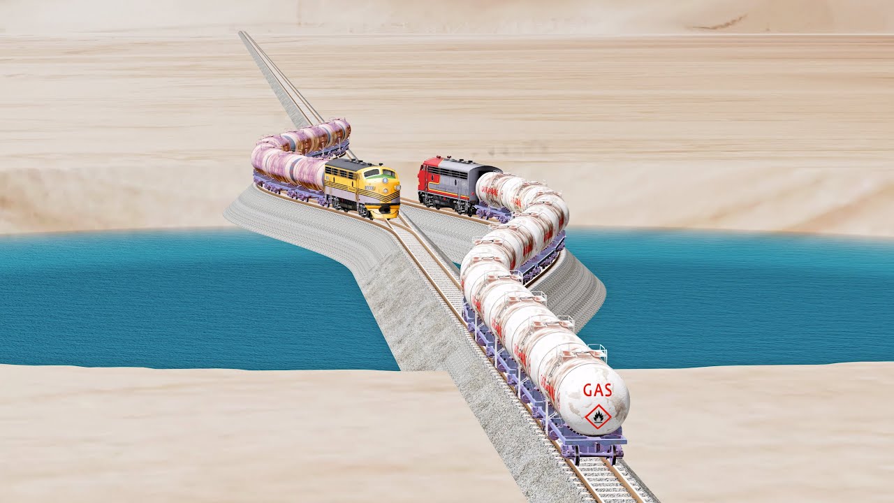 Impossible Rail Crossing Tracks vs Trains Crossing - Beamng Drive