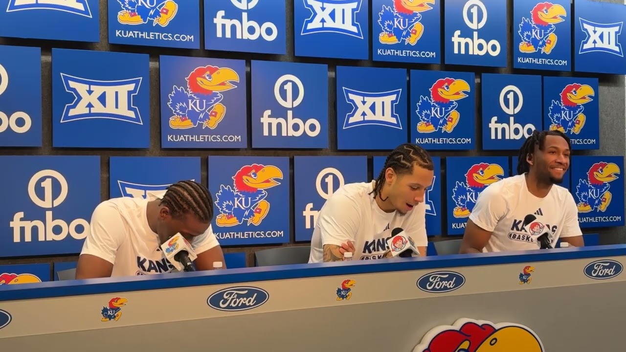 Melvin Council, Tre White, Darryn Peterson after defeating K-State 104-85 