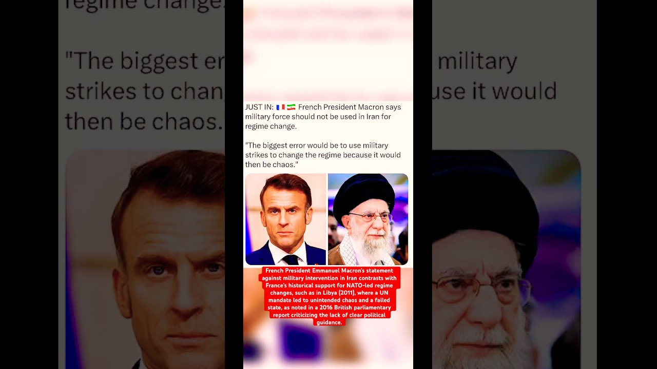 French President Emmanuel Macron's statement against military intervention in Iran..