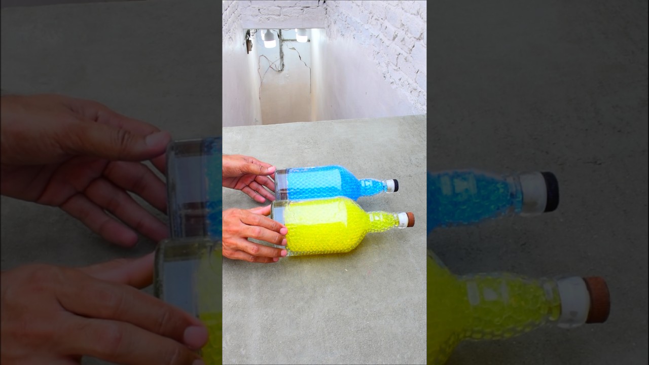 Yellow VS Blue Breaking glass bottle ⚠️🔥 Crushing Crunchy & Soft Things #shorts #asmr #satisfying