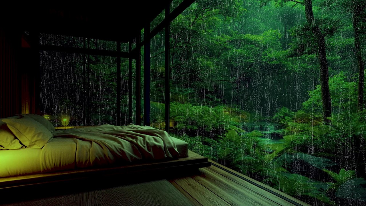 🌧️🔥 Rain Sounds in Green Room | Soft Fire Ambience Night Mood | Unwind Gently After Long Days
