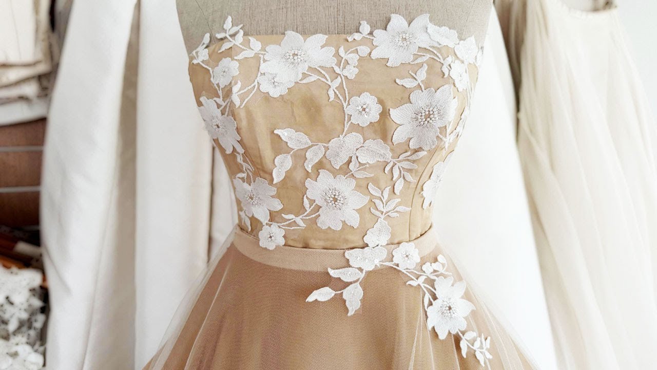 Sew #weddingdress lace onto your bridal gown with #dressmaker Caroline Arthur