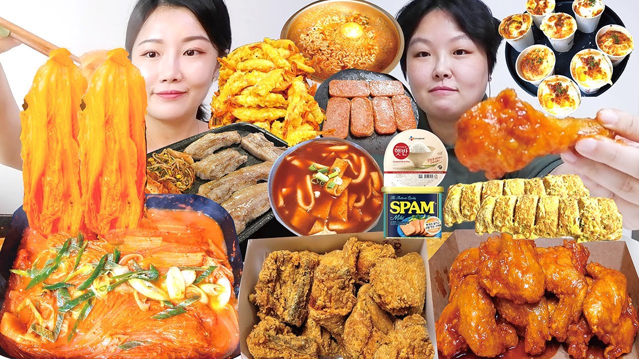 삼시세끼 잘 챙겨먹는 자취 자매 먹방 브이로그 | 등갈비 묵은지 김치찜 (스팸+계란말이+햇반) 처갓집 양념치킨 계란빵 만들기 국물떡볶이 새우튀김 삼겹살 라면 Mukbang VLOG