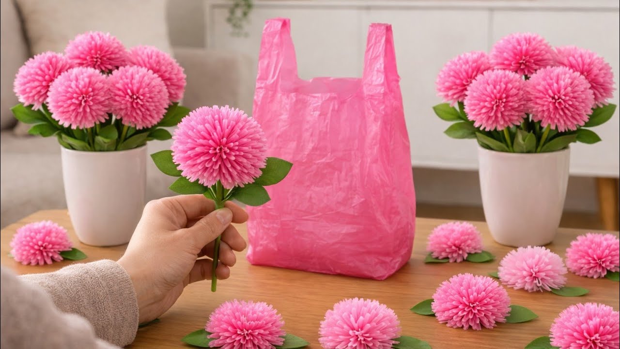 पॉलीथिन और प्लास्टिक बोतल से गुलदस्ता बनाने का तरीका /EASY POLY BAG & PLASTIC SHOPPING BAG BOUQUET 