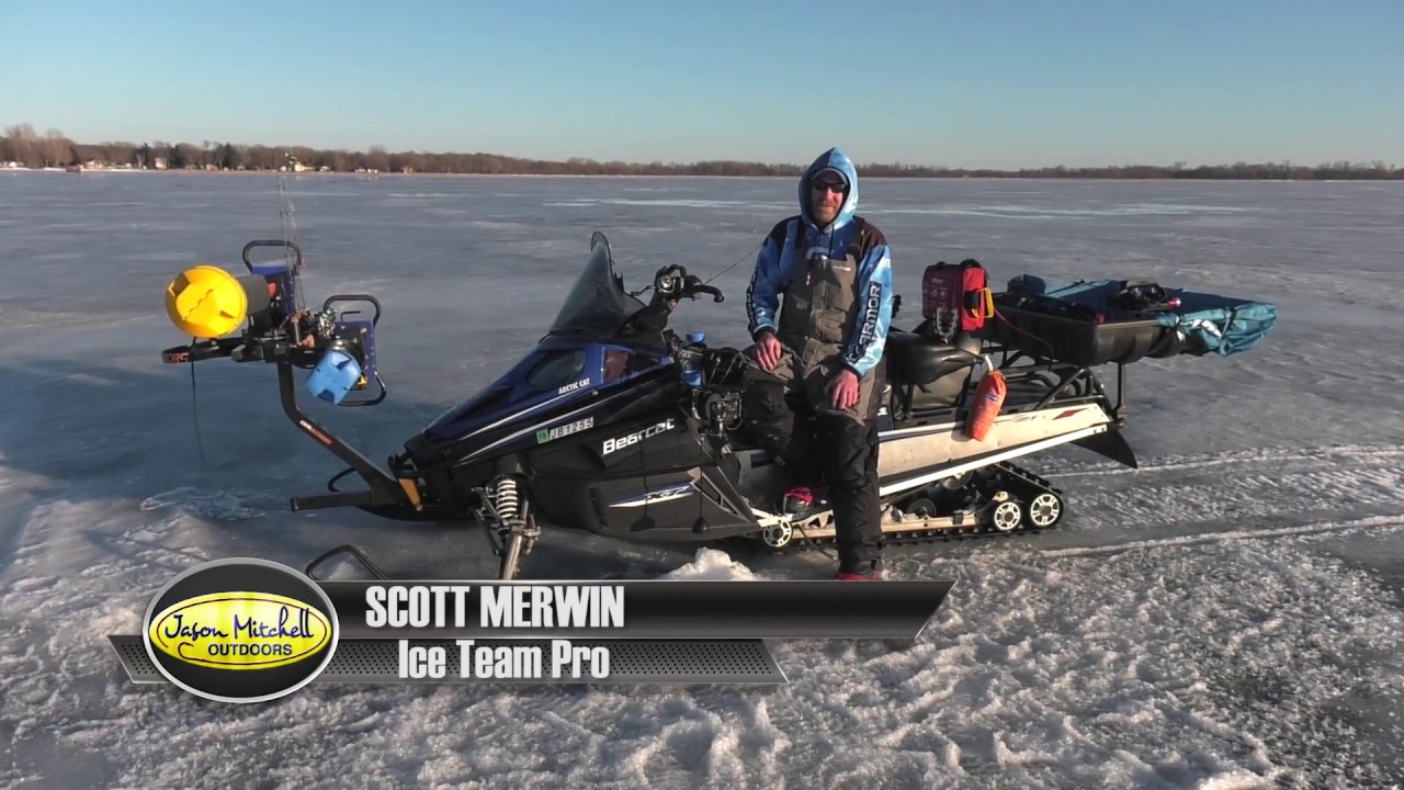 Snowmobile Tricked Out and Loaded for Ice Fishing