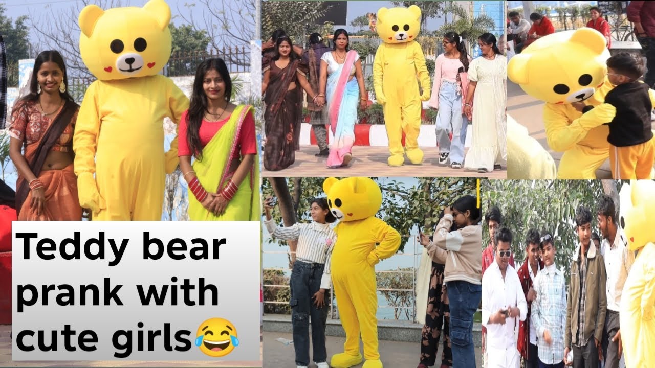 Teddy bear prank with cute girls😂😂