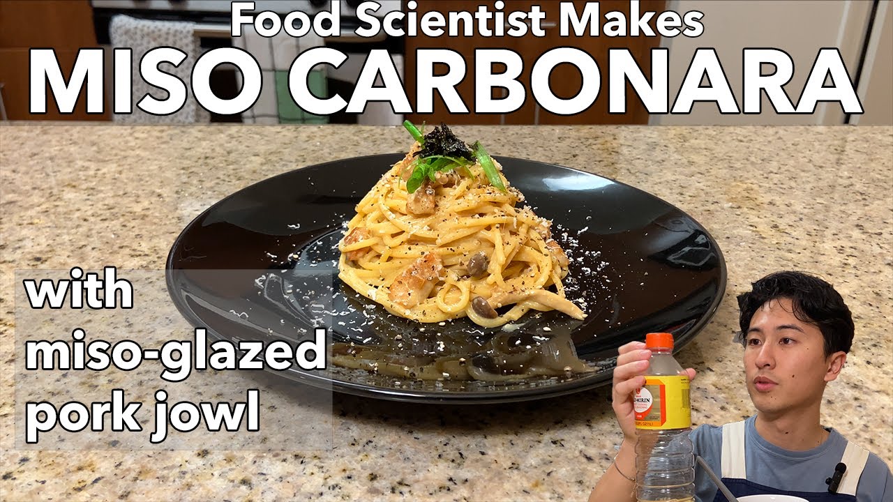MISO CARBONARA with Miso-Glazed Pork Jowl [Recipe Development: Finale]