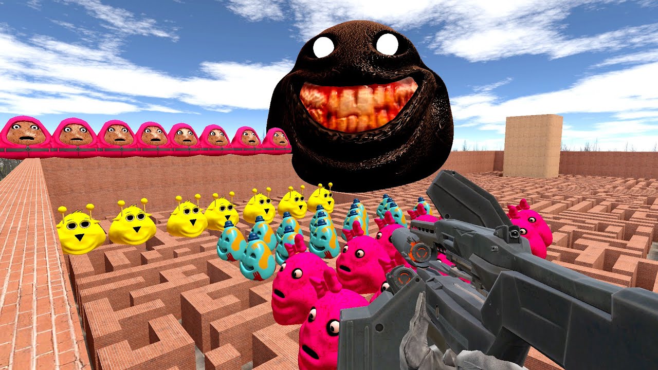 😱GIANT SPRUNKI POU'S FAMILY and POU SCARY in MAZE Gmod!!!!