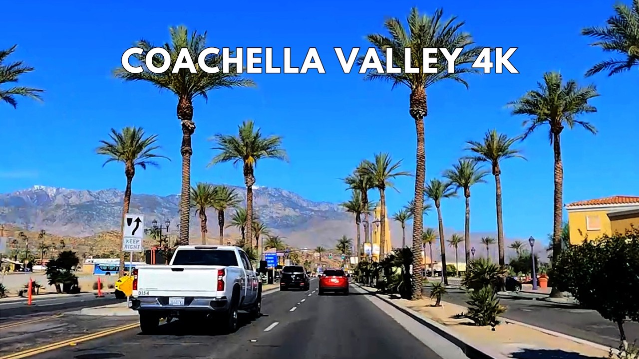 Coachella Valley 4K Scenic Driving Tour: Palm Trees & Mountain Views!