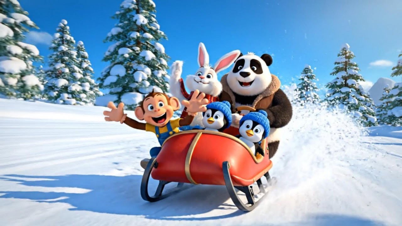 Baby Monkey Rode A Snow Sled With Wild Animals And It Went Insane