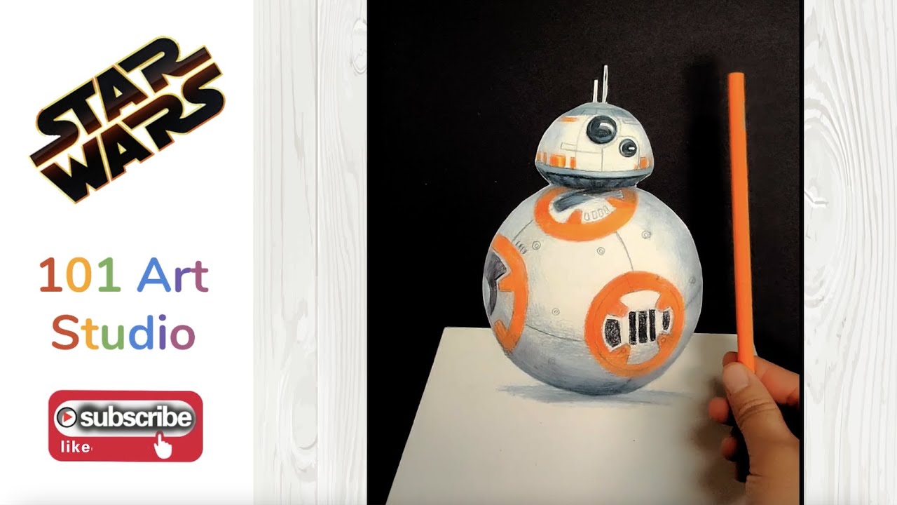 How to draw BB8 3D trick art drawing| Star Wars| Step by Step Tutorial l Art is Fun| prismacolor
