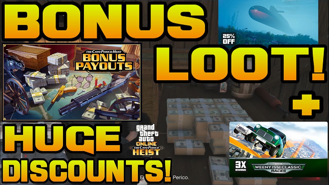 Gta 5 Online: 50% BONUS LOOT THIS WEEK + HUGE DISCOUNTS! - (Cayo Perico Heist)