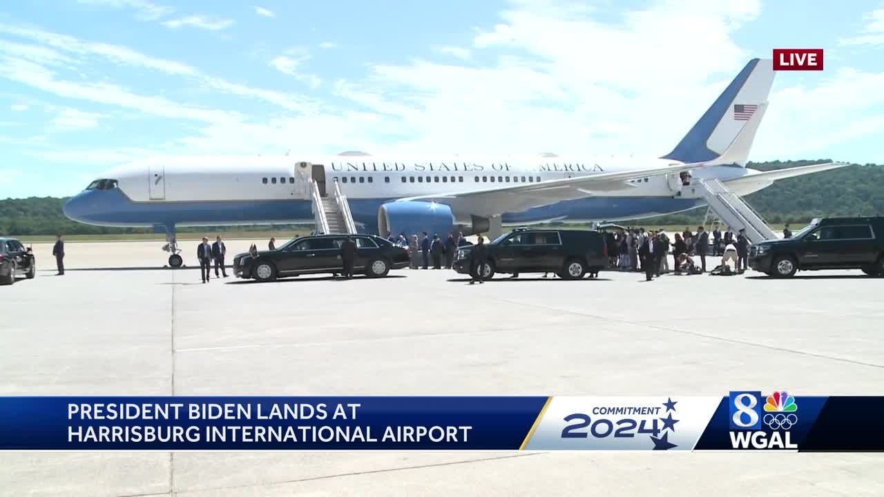 President Joe Biden arrives at Harrisburg International Airport