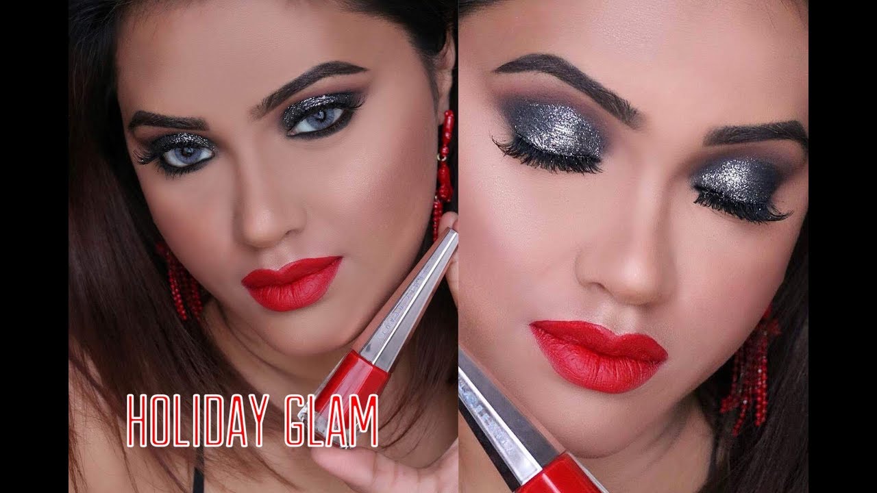Holiday Glam | Black Smokey Eyes with Red Lips | MakeupbyAzmeree