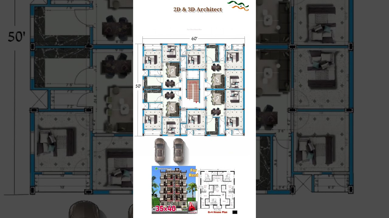 50&times;60 House Plan || G+4 House Plan || 60&times;50 House Plan || 50 by 60 House Plan || #floorplan #shorts