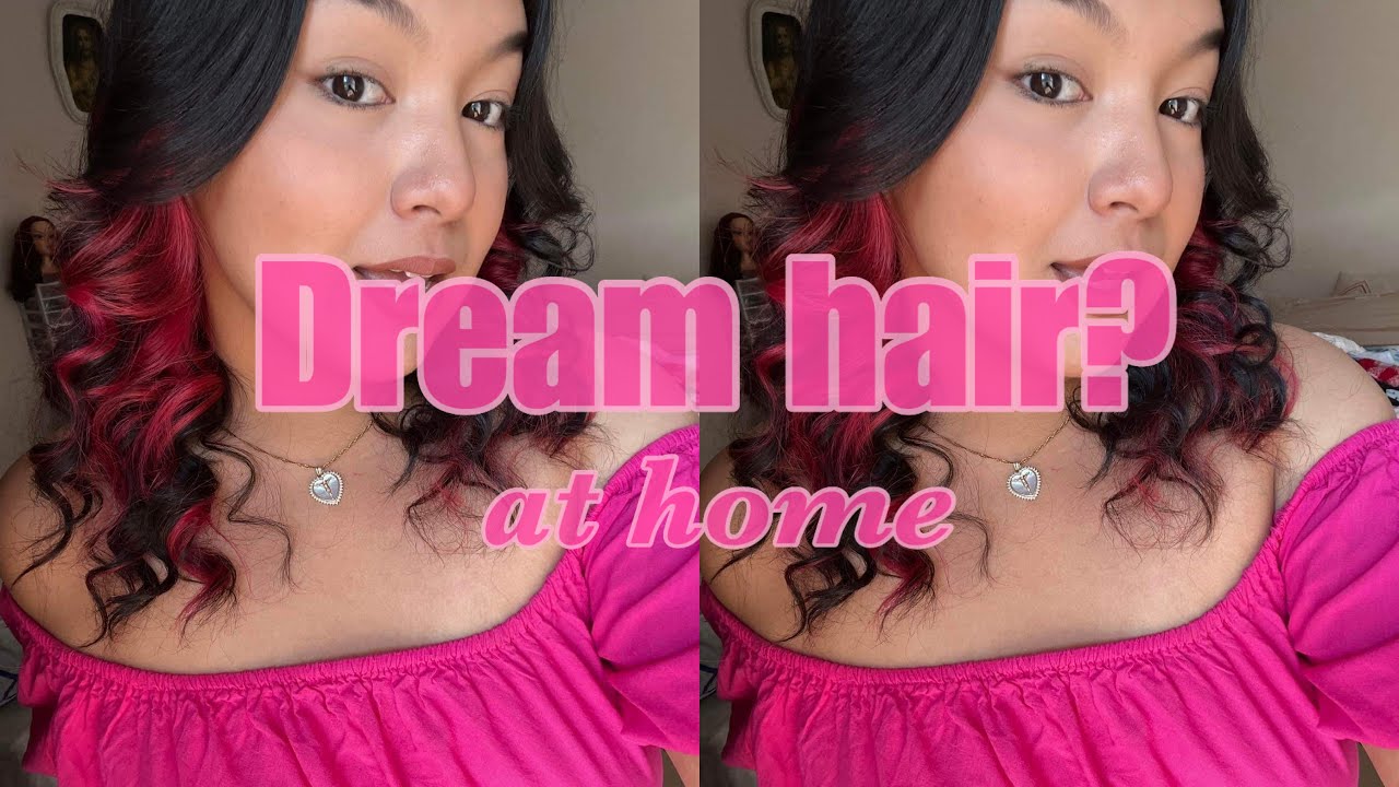 Peekaboo hair at home || pink/red peekaboo hair done at home