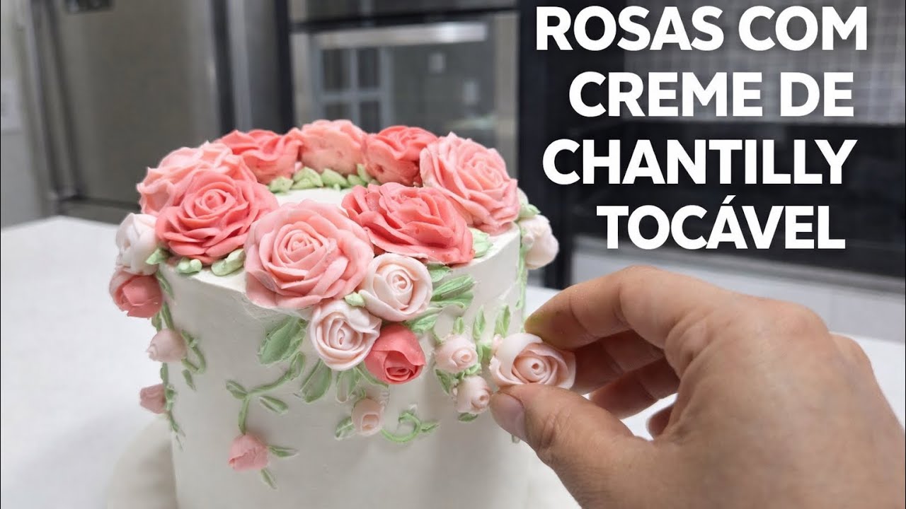Flores de Chantilly Tocável /Técnica Profissional com Bico 104 | Bolo Floral