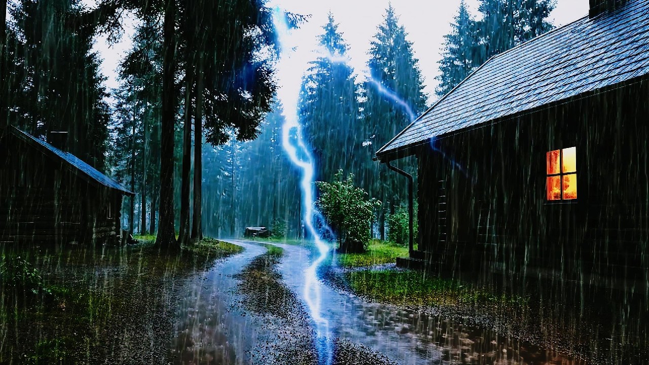 Fall Asleep in 3 Minutes 🌧️Heavy Rain and Thunder on Nature Forest for Deep Sleep and Stress Relief