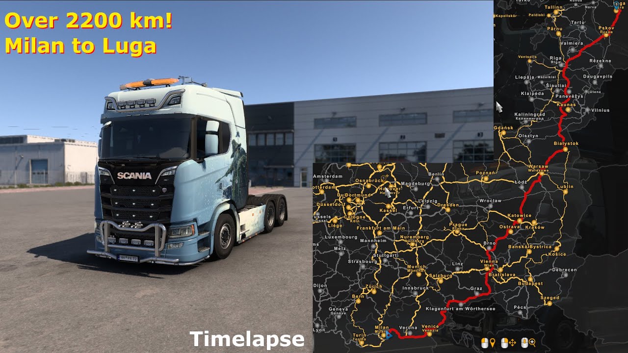 Drive from Milan to Luga in ETS2 timelapse | Over 2200 km in 5 minutes!