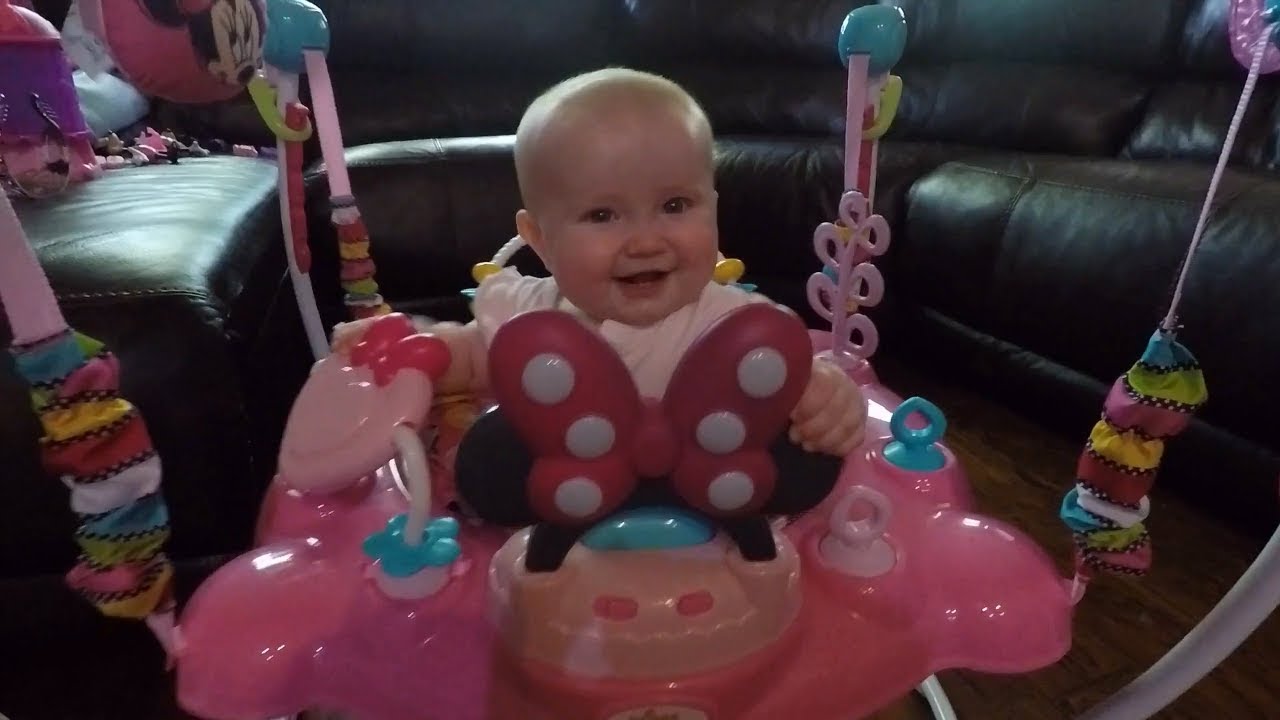 Babies first reaction to Bright Starts Jumper Minnie Mouse