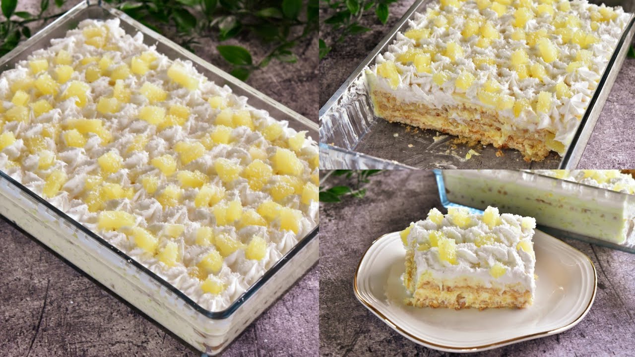 كيكة الأناناس البارده مع جوز الهند 😋حلويات صيفيه منعشه 💪Cold pineapple cake with coconut