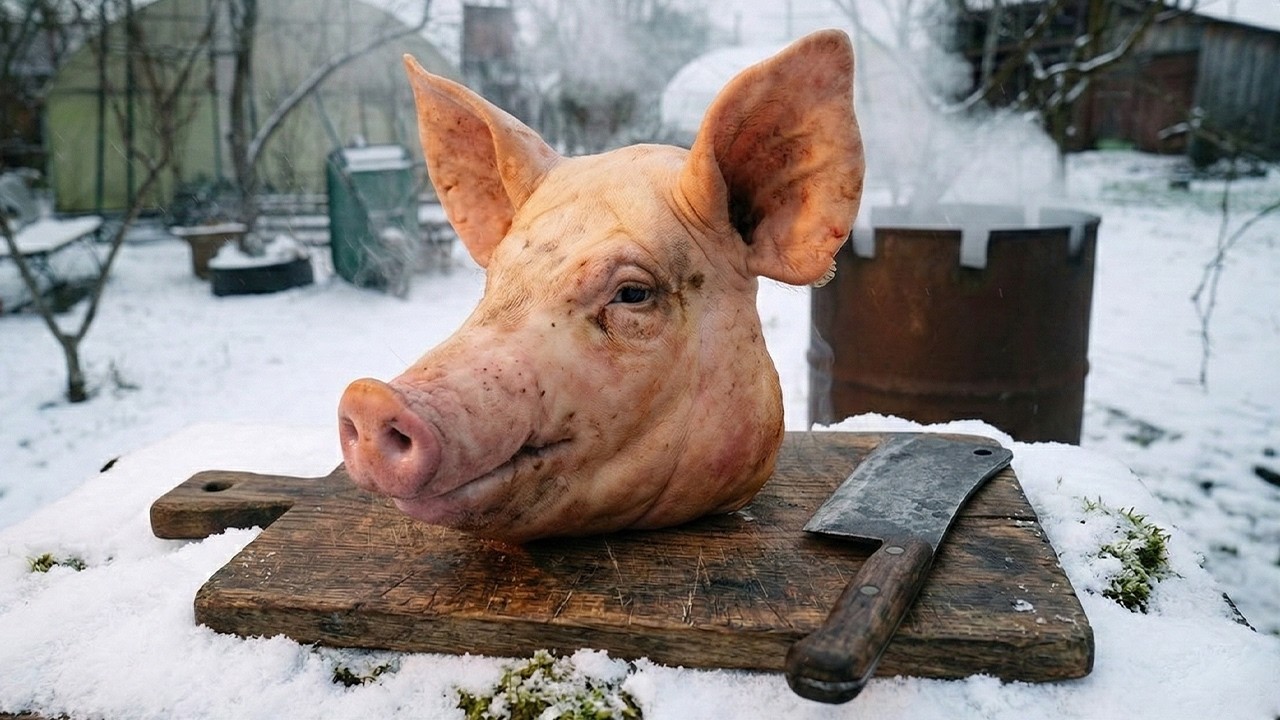 Cooking a Pig's Head🐷 - Traditional Village Recipe