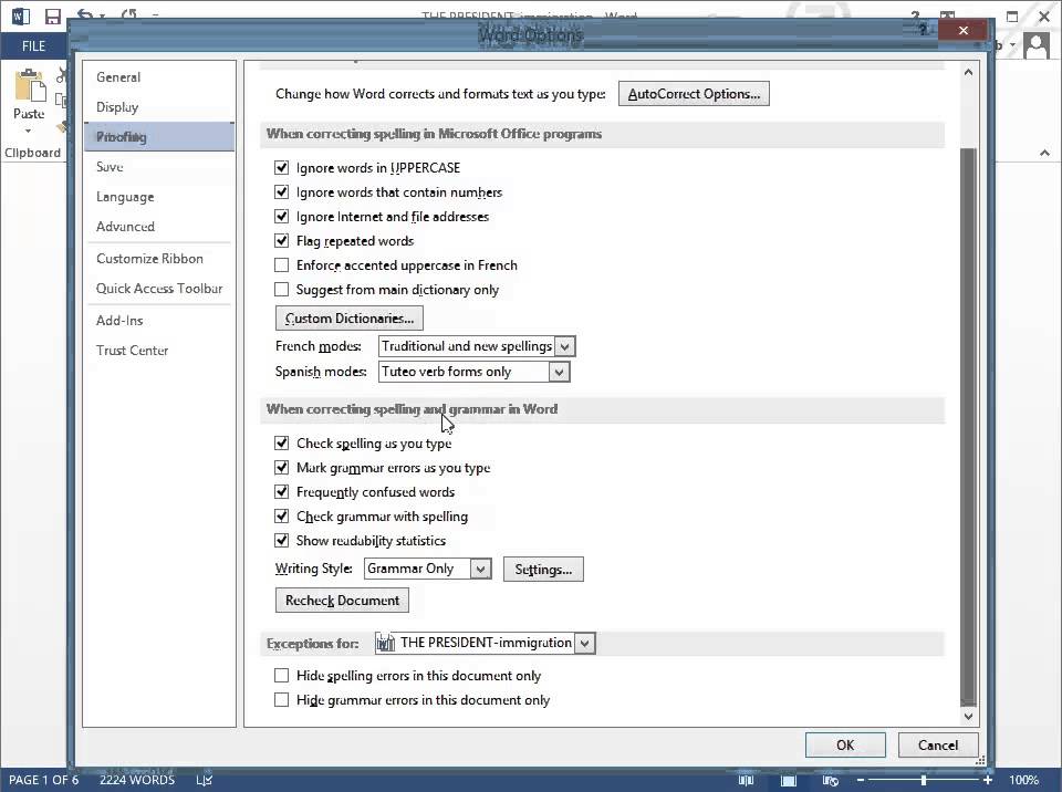 Finding Reading Level of Document Using MS Word (MS Word 2013)