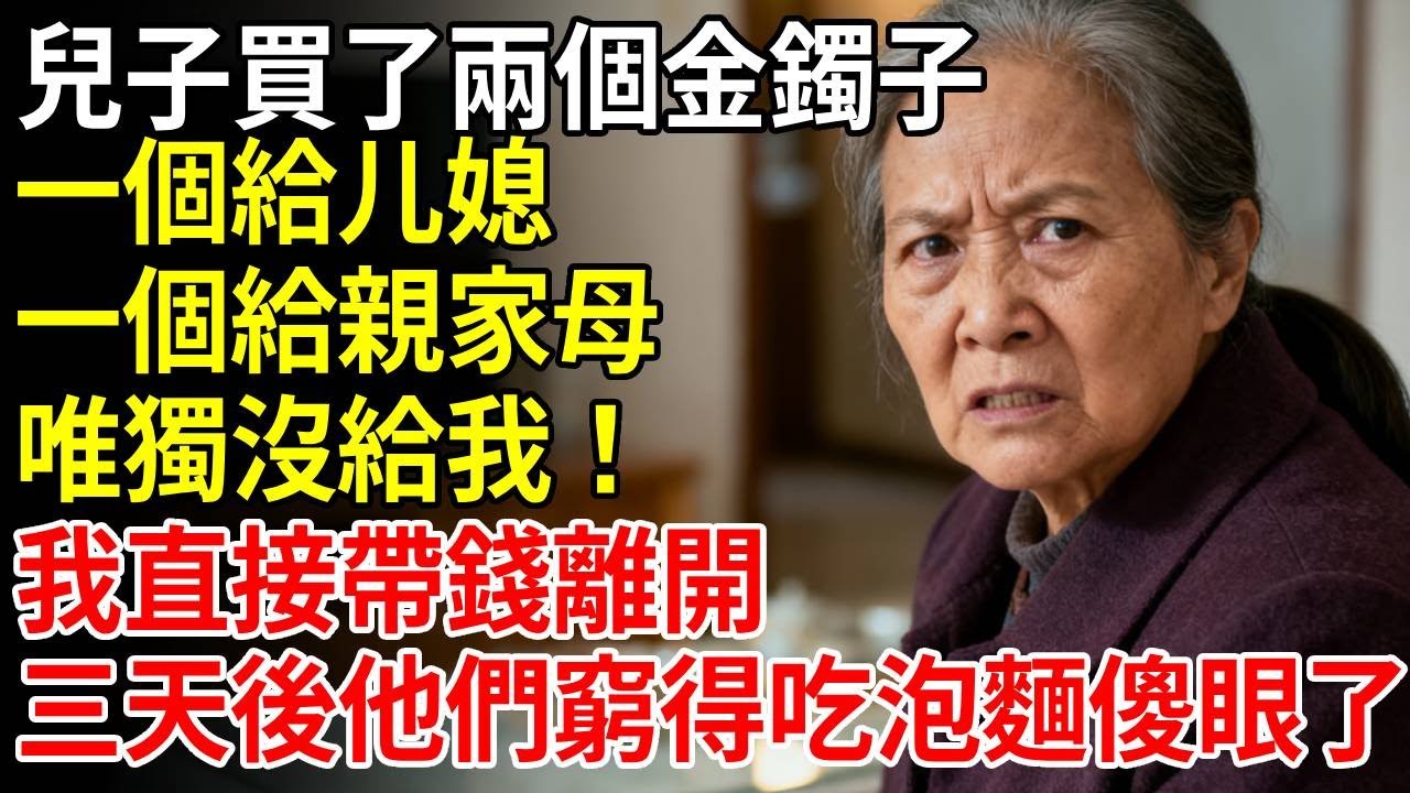 兒子買了兩個金鐲子，一個給媳婦 一個給親家母，唯獨沒給我！我沒閙，收拾行李回老家，三天後他們窮得吃泡麵傻眼了！ #老年健康 #為人處世 #老年生活 #老人社
