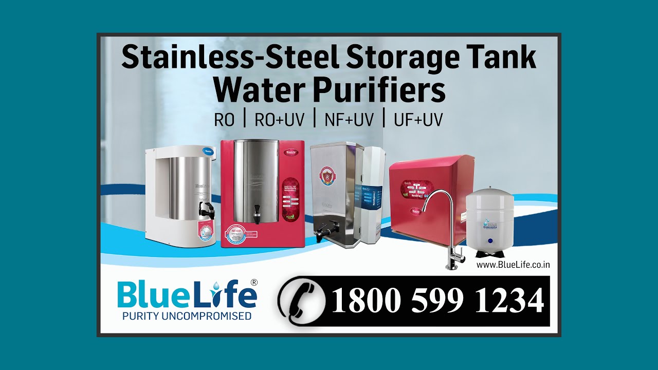 BlueLife&reg; Water Purifiers | Detachable Stainless-Steel Storage Tank | RO * RO+UV * NF+UV * UF+UV